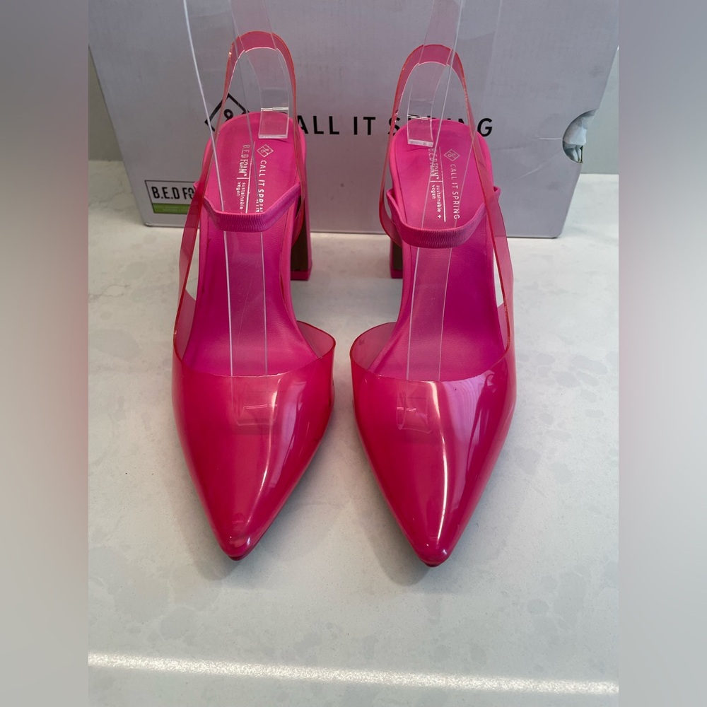 Call it Spring Barbie Hot Pink Slingback‎ 3 inch Block Pump Heel Women's 7 - Picture 5 of 11